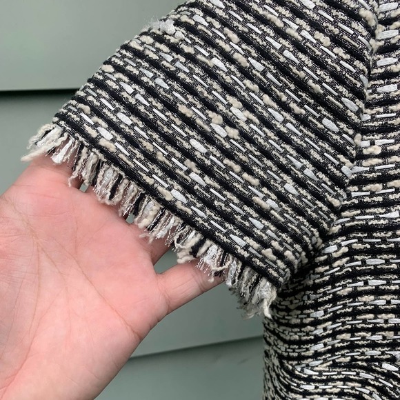 Talbots Tweed short sleeve blouse with fringe sleeves and a zipper in the back - Picture 5 of 9